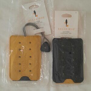 Set of 2 Belle Hop Genuine Leather Luggage Tags Black and Gold